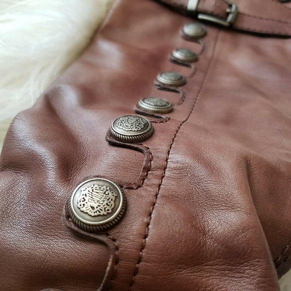 Arturo Chiang Women Riding Boot Knee High Buckle Strap Button Side Zip Brown 6.5 - Picture 2 of 12